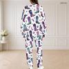 Women Plus Size Printed Two Piece Set Round Neck Long Sleeve Top And Long Pants