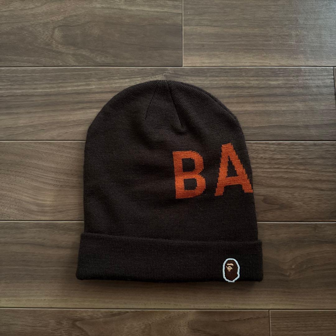Used A BATHING APE Knit Hat Beanie Black Orange