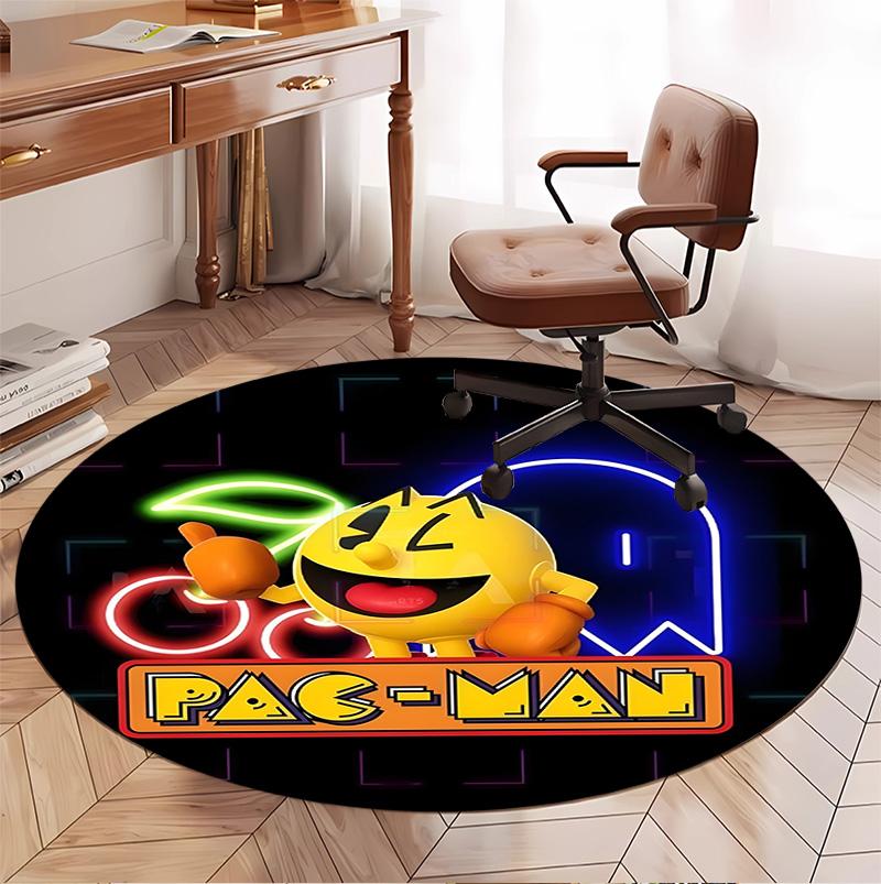 PAC Pattern Round Rug, Indoor/Outdoor Mat, for Picnic, Gameroom, Bedroom, Office, Living Room, Home Decor Carpet, Birthday Gift