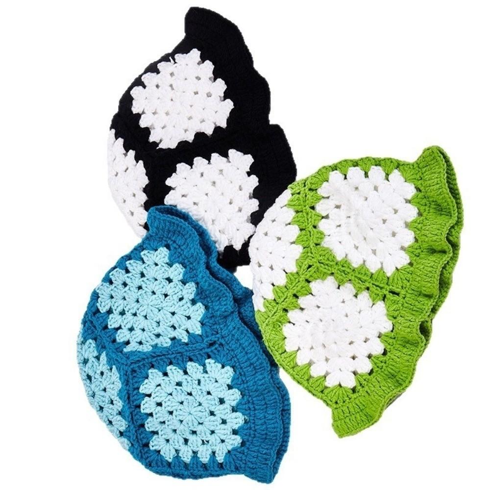 Sunflower Patterned Fisherman Hat Lotus Leaf Edge Handmade Knit Hat Autumn Winter Outings