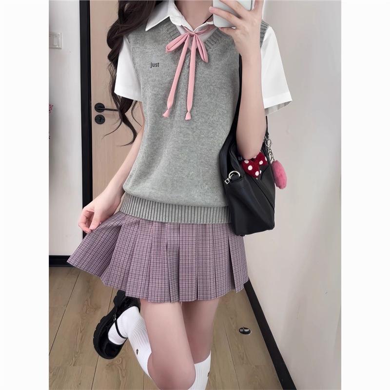 Japanese School-Style Embroidered V-Neck Knitted Vest for Women