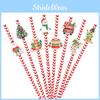 Theme Table Christmas Decor Disposable Paper Straws Set With Santa Pattern Claus