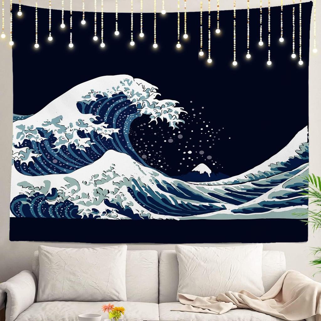 Shrahala Ocean Wave Tapestry Nature Wall Hanging Large Psychedelic Tapestry for Bedroom Living Room Dorm Black and White