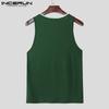 INCERUN Summer Men Deep V Neck Sleeveless Lace Hem Print Casual Tank Tops