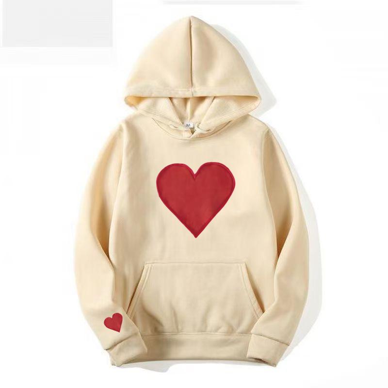 Heart-Shaped Valentine’s Day Loose Casual Couple Hoodie with Plus Velvet