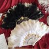 Japanischer Lolita-Stil Retro Schwarz-Weiß Spitze Lolita Geprägter Blumendruck Faltfächer Teeparty Federfächer