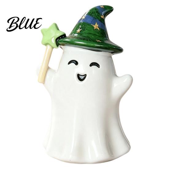 Reading Ghost Decoration Halloween Resin Figurine Creepy Witch Hat Statue Decor Pumpkin Ornament for Holiday Party