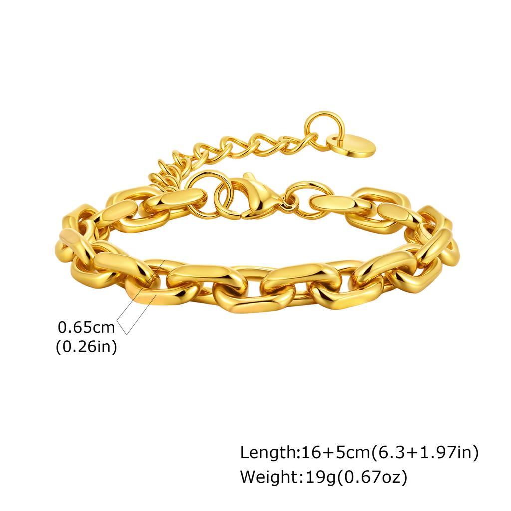 Simple Stainless Steel Rectangular Corner Chain Gold Bracelet Ladies 2523