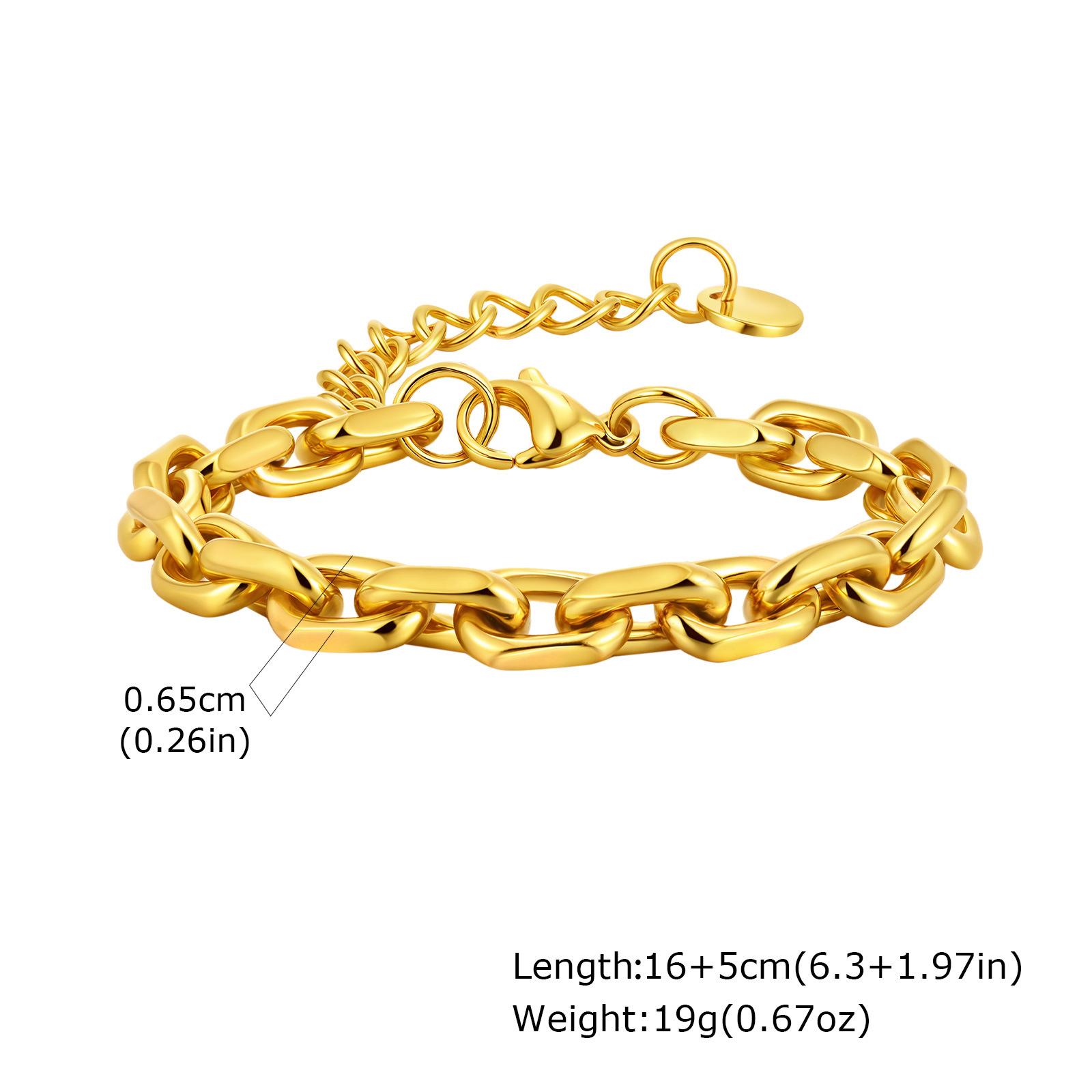 Simple Stainless Steel Rectangular Corner Chain Gold Bracelet Ladies 2523