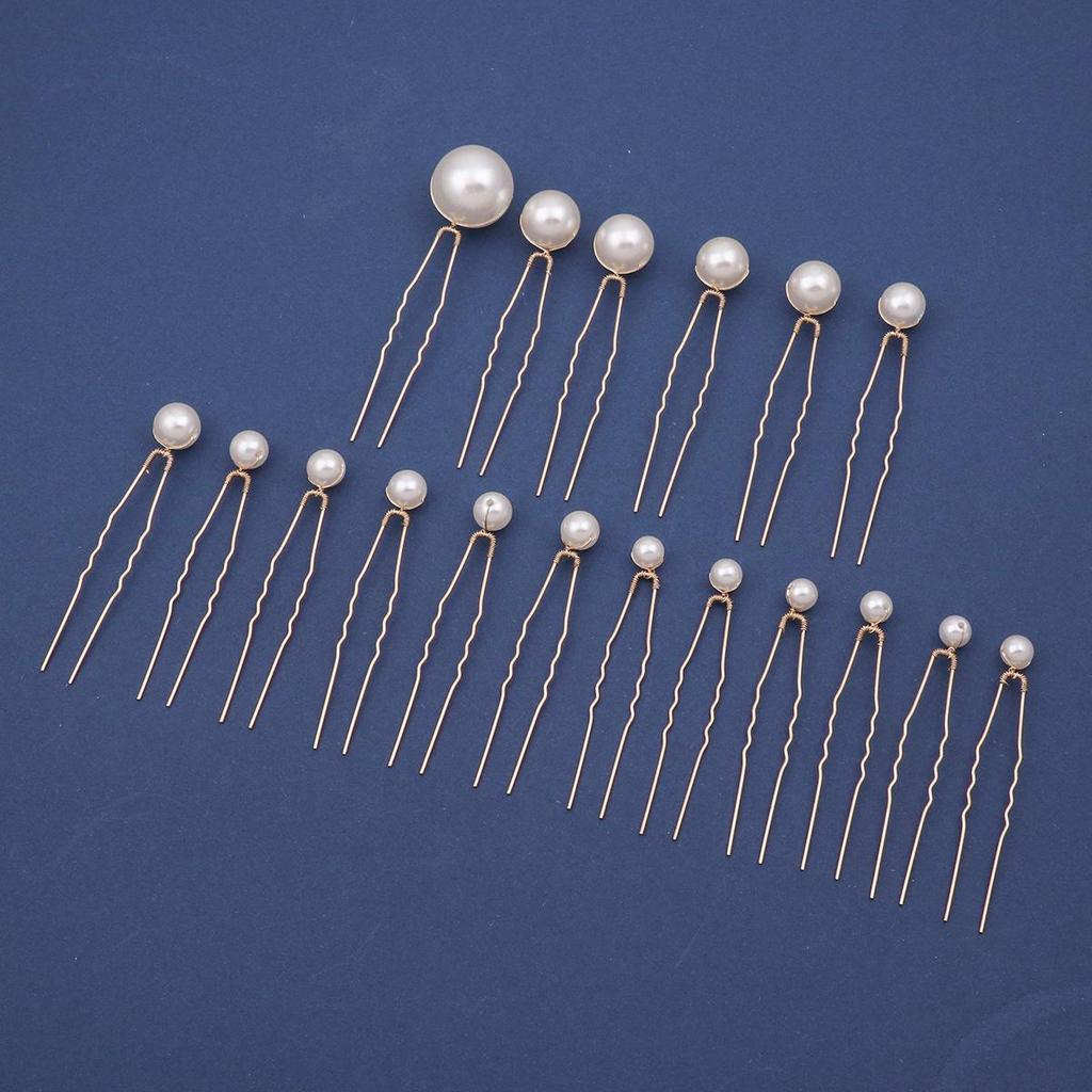 Eighteen-Piece Hairpin Set: Handmade Beaded Imitation Pearl Bridal Hair Accessories