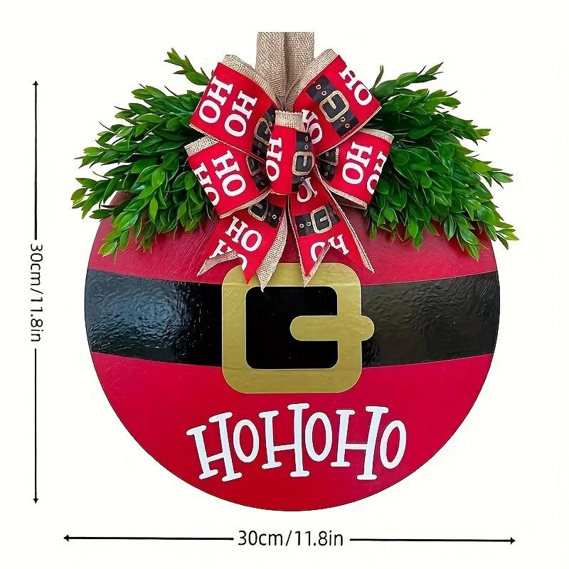 

1pc Festive Christmas Wooden Door Sign with Red Checkered Pattern - Artificial Greenery and Ribbon Accents- Christmas