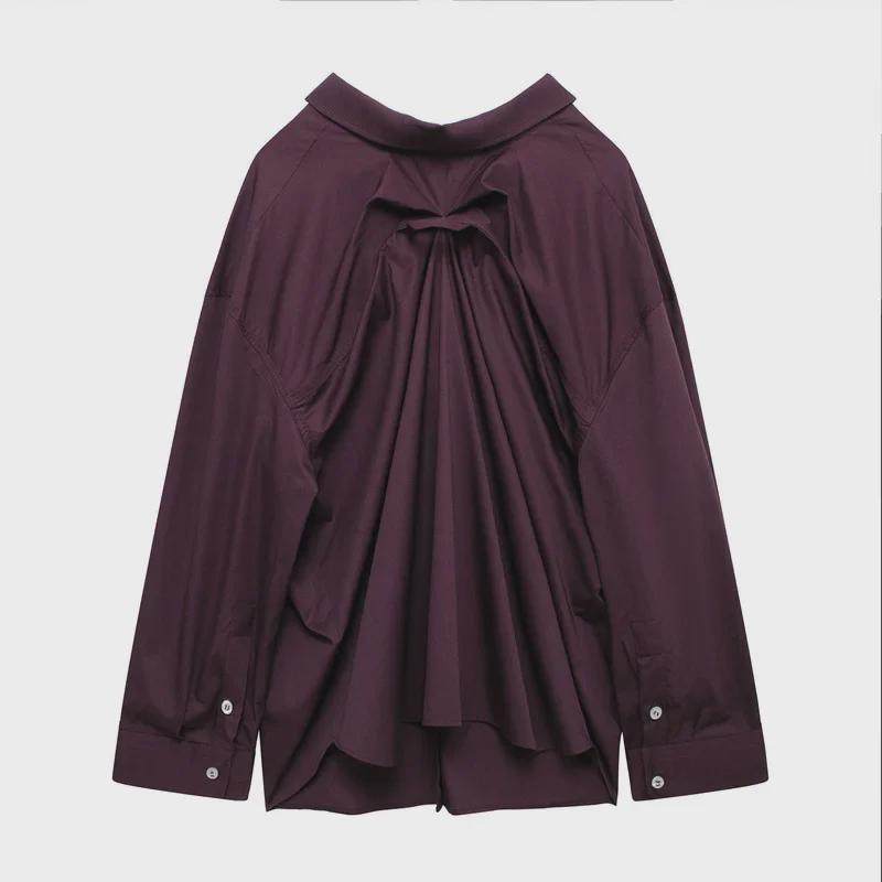 Women's 2024 Autumn Retro Loose Long Sleeve Solid Color Casual Shirt - European & American Style