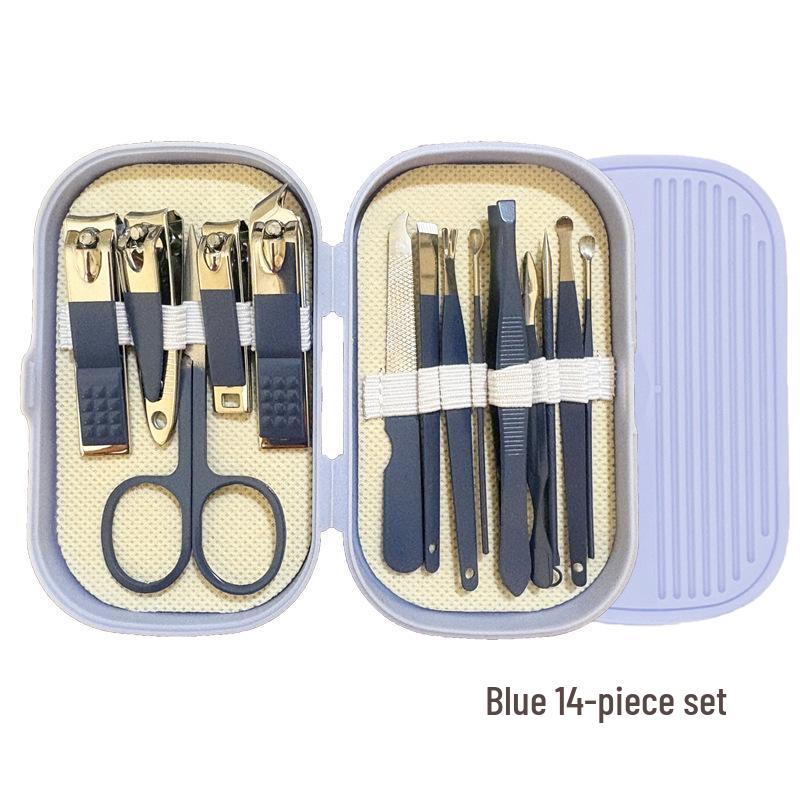 Stainless Steel Nail Clippers Set: Portable Mani-Pedi Tools with Ear Pick, Pedicure Knife, Oblique Clippers, and Dead Skin Scissors.