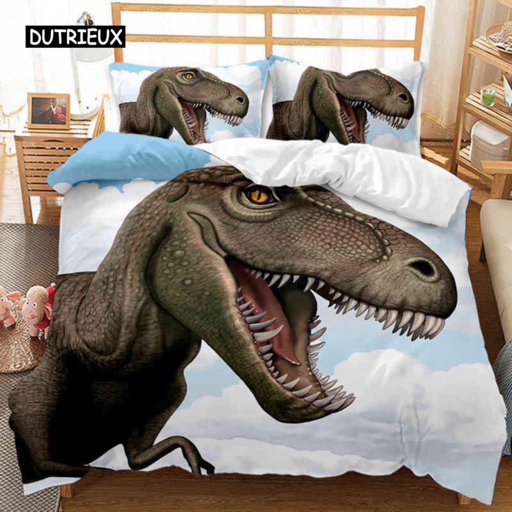Dinosaur Duvet Cover Set King Size Jurassic World Battle 2/3 Piece Twin Bedding Set Unique Dinosaur Bedding for Kids and Adults
