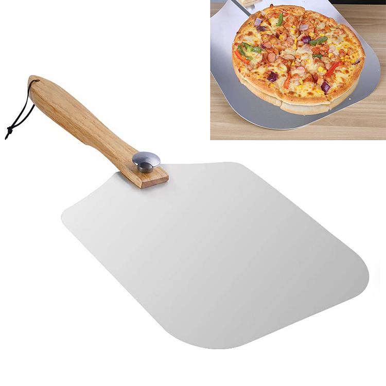 12 Inch Aluminum Pizza Paddle Pizza Peel with Foldable Wood Handle for Baking Homemade Pizza Bread
