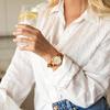 BUREI Japanese Quartz Simple and Slim Brown Leather Strap Women's Watch, Silver, Movement, Waterproof, Stylish, Design,