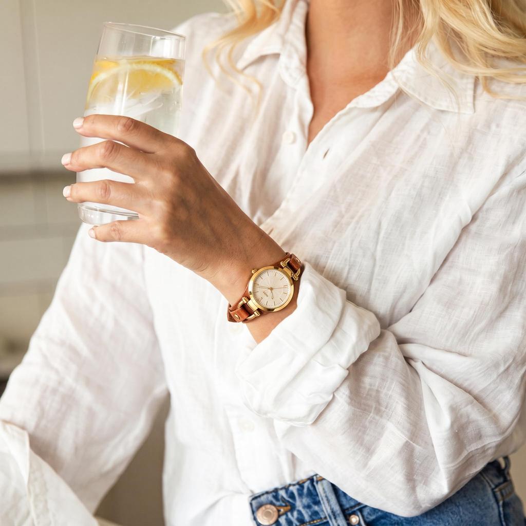 BUREI Japanese Quartz Simple and Slim Brown Leather Strap Women's Watch, Silver, Movement, Waterproof, Stylish, Design,