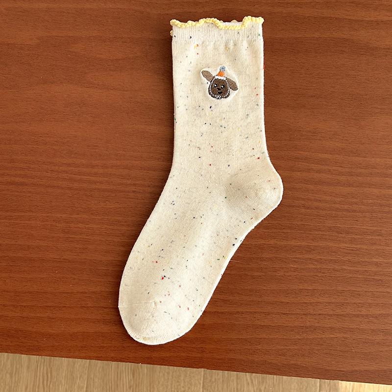 

Черные носки с отделкой ушками для девочек, милое мультяшное кружево с вышивкой, чулки в школьном стиле, идеи, маркеры из марли, махровые носки 1 pair