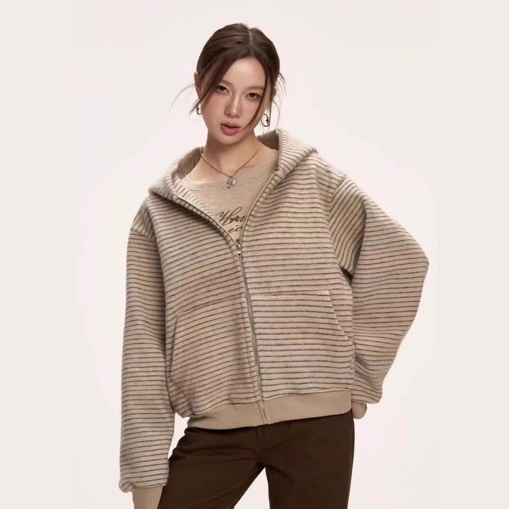 Herren Retro Streifen Kapuzenpullover Jacke - Lässiger Herbst/Winter Paar Cardigan Oberteil (Stil 2026)