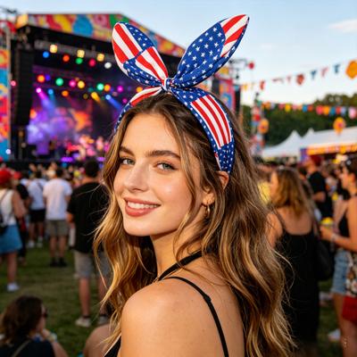 Women Headband USA Flag Independence Day Theme Three-Dimensional Rabbit Ear Bow Shape Headband Sponge Filling Non-Slip Hair Hoop