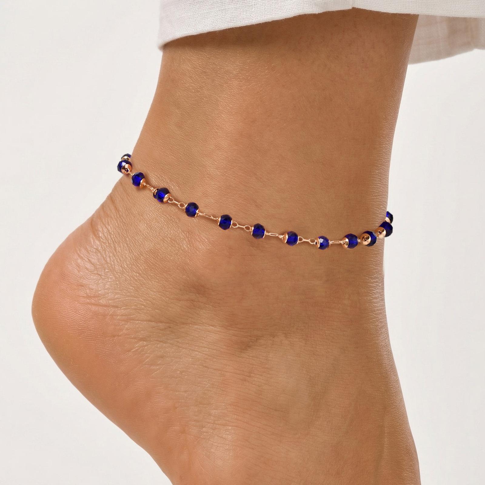 

Blue Crystal Bracelet Stack Stainless Steel Double Layer Bead Chain Hand for Women Boho Summer Jewelry