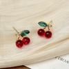 1 Pair Vintage Style Cherry Stud Earrings, Zinc Alloy with Red Simulation Gemstone, Elegant Fruit Design, for Daily Wear