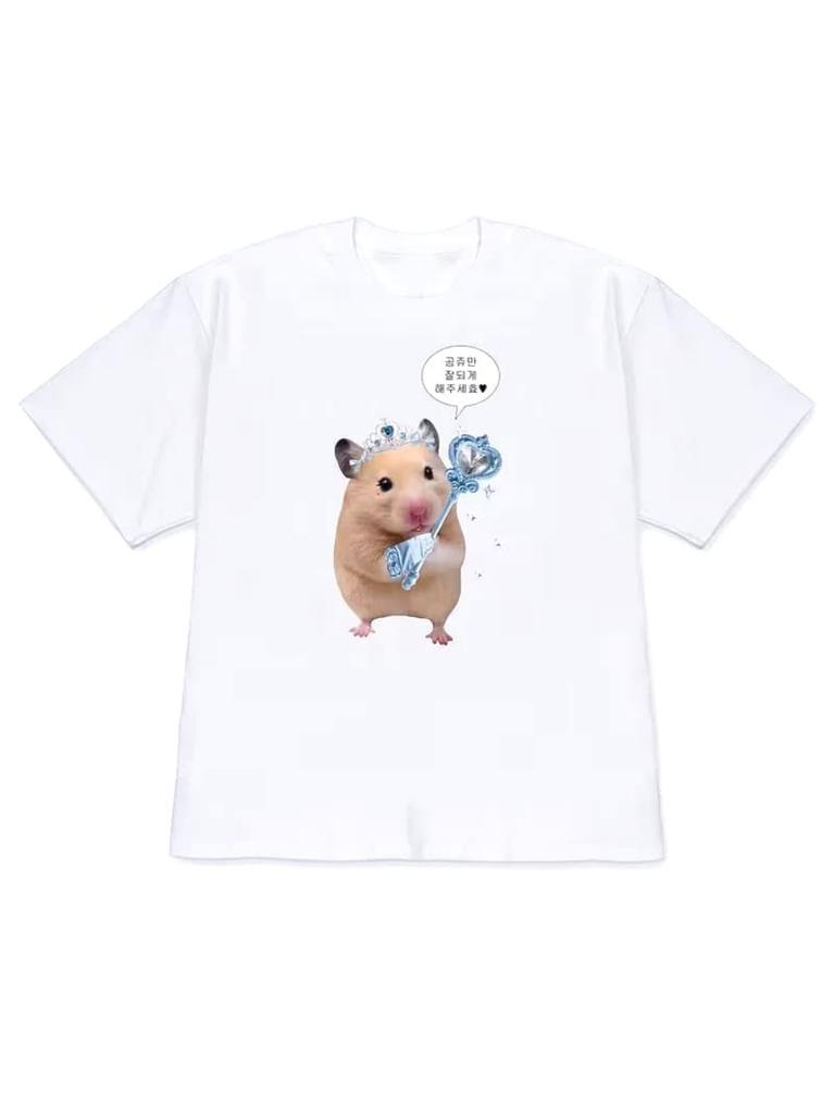 Wounisexs Korean Drama Tshirt Q Did You Feel It Too Cute Hamster Graphic Casual Vintage Short Sleeve Top For Summer Y2k Clothing