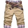 Summer Beach Casual Men Plaid Patchwork Turn Up Cuff Shorts Fifth Pants Trousers