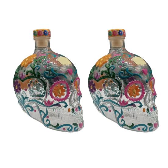 Yousheng Gotische Schedel Karaffen, Handgeschilderde Glazen Likeur Fles met Bloemenpatroon, 3D Gebeeldhouwde Wijn Dispenser voor Home Bar, Halloween Decoratie