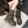 [Youshilai] Thick-soled Heightening Trouser Boots for Women 2025 Autumn and Winter New Versatile Outer Wear Temperament Fairy Short Boots Tide