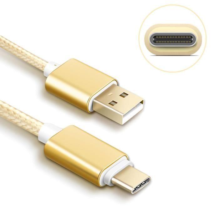 Câble USB Type C - Non spécifié - Lot de 3 - 2M - Nylon Doré - Compatible avec plusieurs smartphones