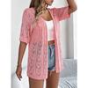 Spring Summer Hollow Out Short Sleeved Knitted Cardigan Sweater Vacation Casual Simple Women Sunscreen Long Shirt Solid Color Women's Clothing