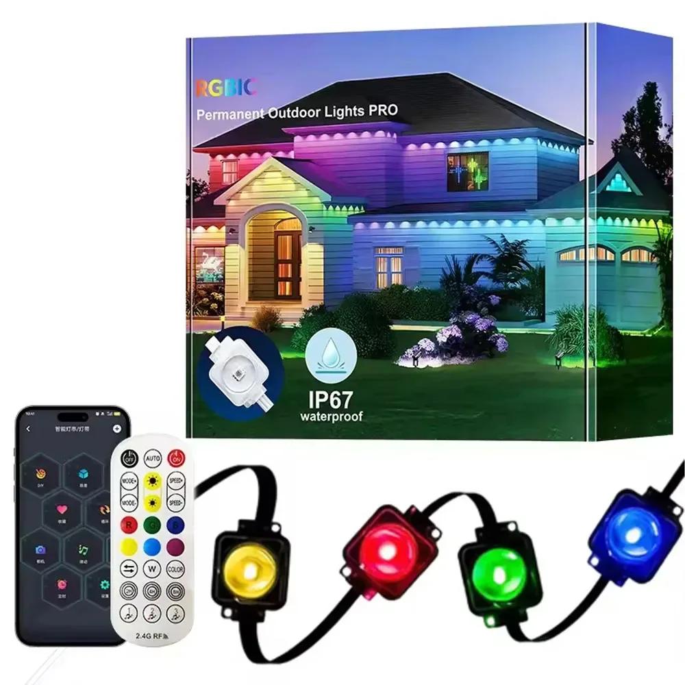 Smart Permanent Outdoor Lights RGB Eave Lights Outdoor Waterproof with Remote APP Control Music Sync for Holiday Party Daily