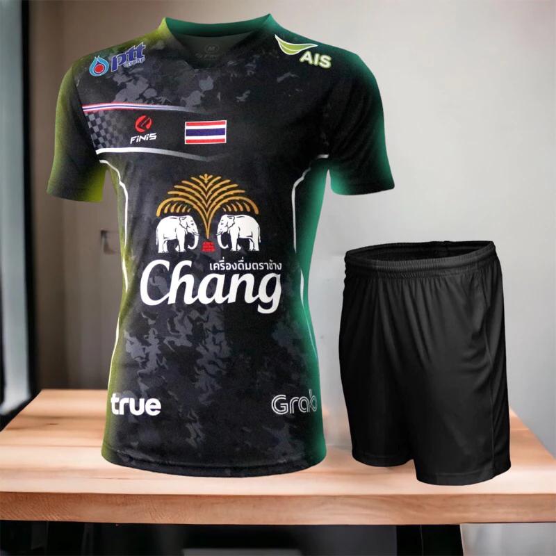 THAILAND National Football Soccer Training JERSEY CHEER Print Schnelltrocknendes Hemd V-Ausschnitt Polyester Kurzarm Uniform Elefantenlogo Sport Outdoor