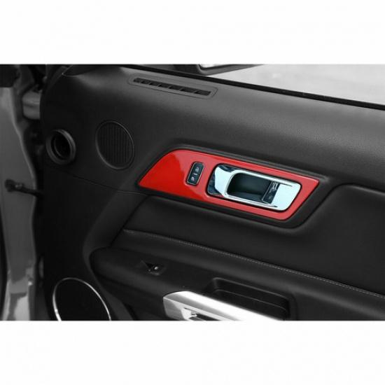 Car Inner Door Handle Bowl Panel Cover 2* For Ford Mustang 2015- Bright Red