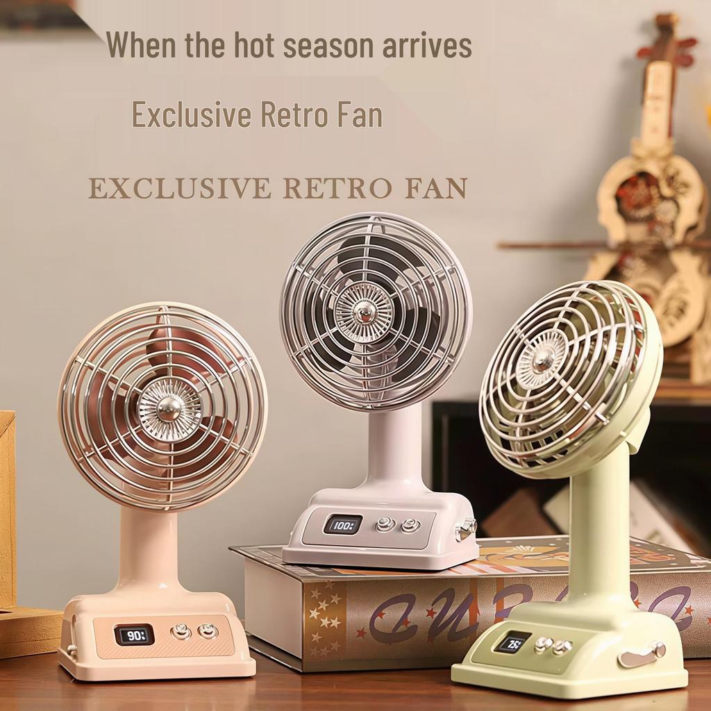 Retro Nostalgic Desktop Fan with 100 Speed Settings, Rechargeable, Perfect for Office or Dormitory Use