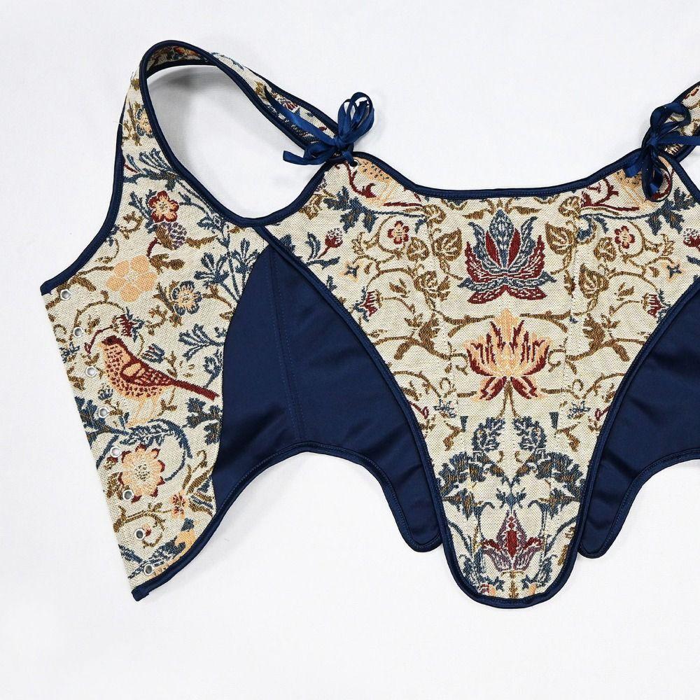 Vintage Lace Up Women Corset Shapewear Push Up Body Shaper Bustier Decorative Flower Embroidery Waist Trainer Stage Costume