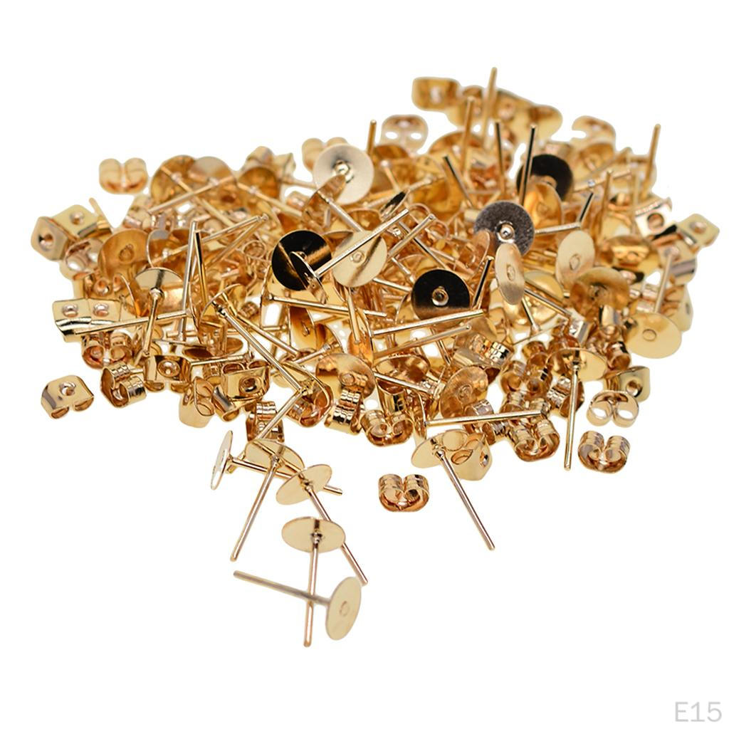 100 Pieces Iron Earrings Post 6mm with Earring Back for Making Jewelry Findings