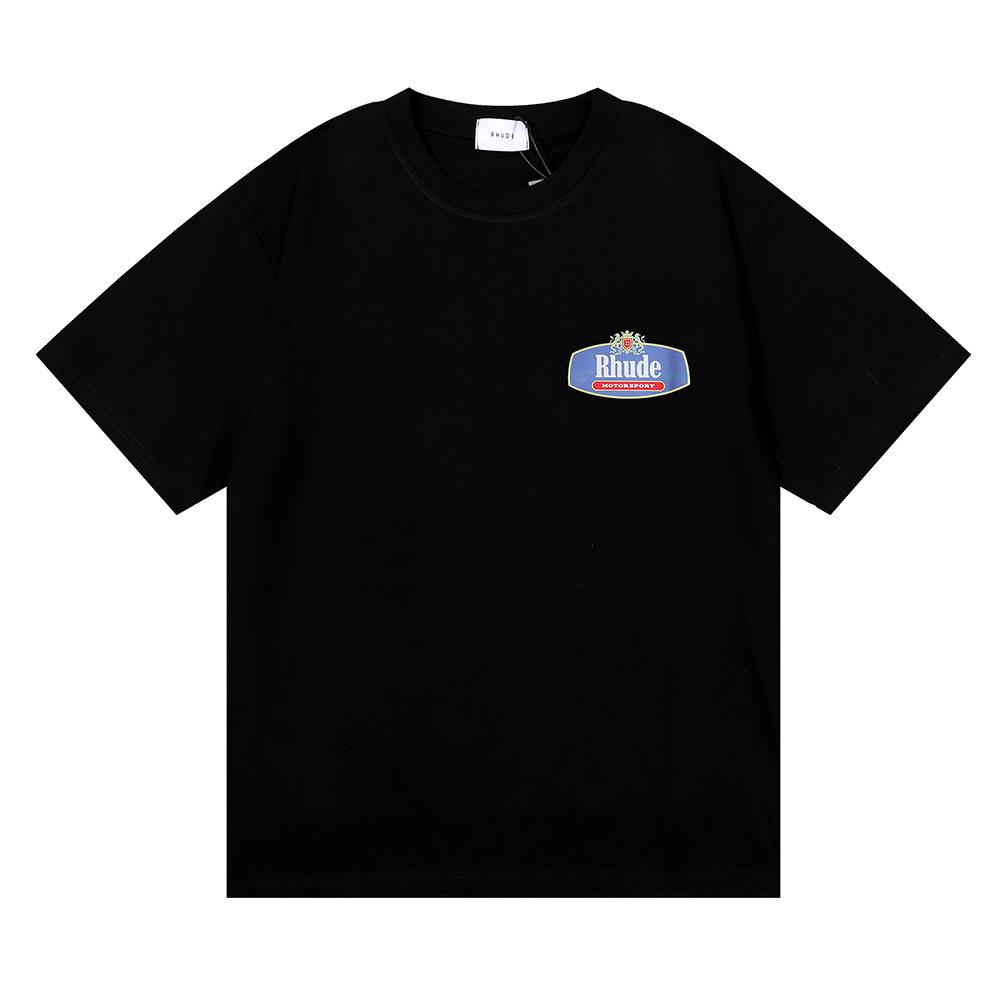 Cross-border European and American trendy brand RHUDE micro-logo letter badge printed short-sleeved t-shirt for men and women couples American high s