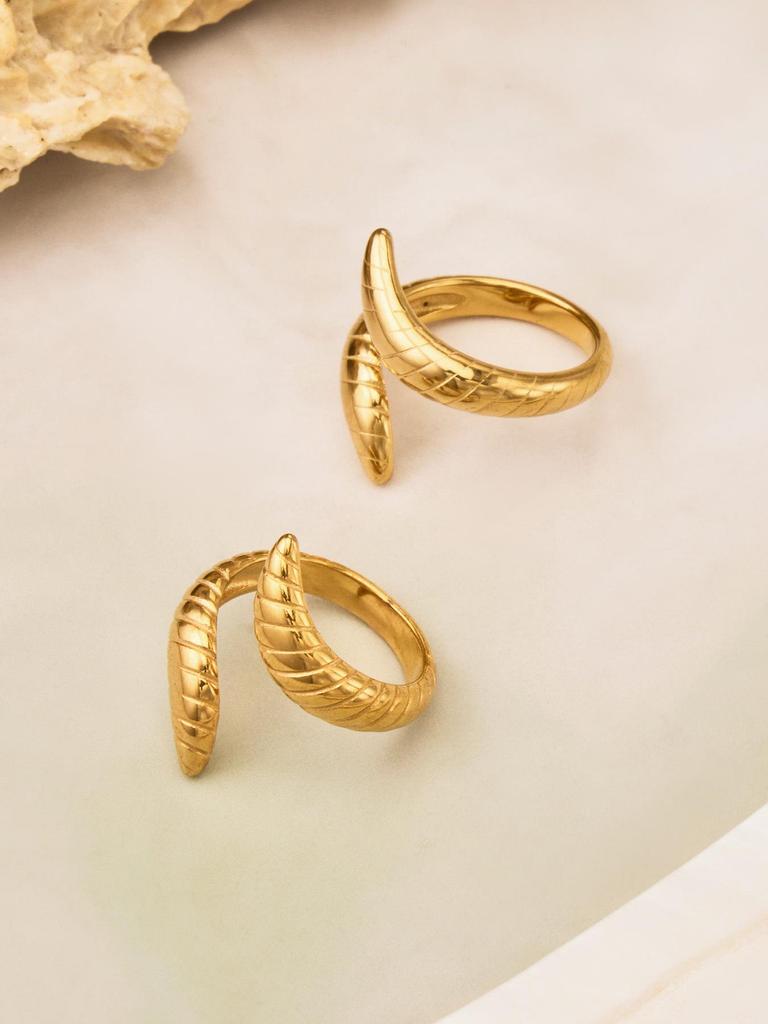 18K Gold Plated Geometric Stainless Steel Open Finger Ring Set