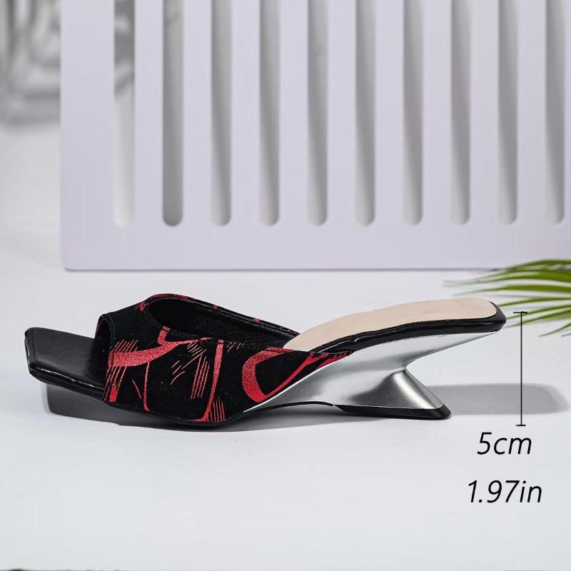 

New Square-toed Special-heeled One-flip Slippers for Women Open-toe Outward Wear Temperament High-heeled Cool Mop 41 чорний