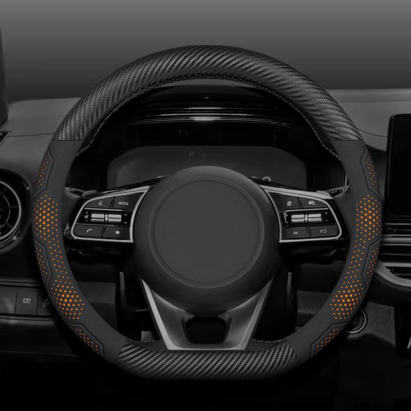Carbon Fiber Suede Car Steering Wheel Cover Anti-slip Breathable Car Steering Wheel Cover Universal 15 Inch (Approx. 38cm)