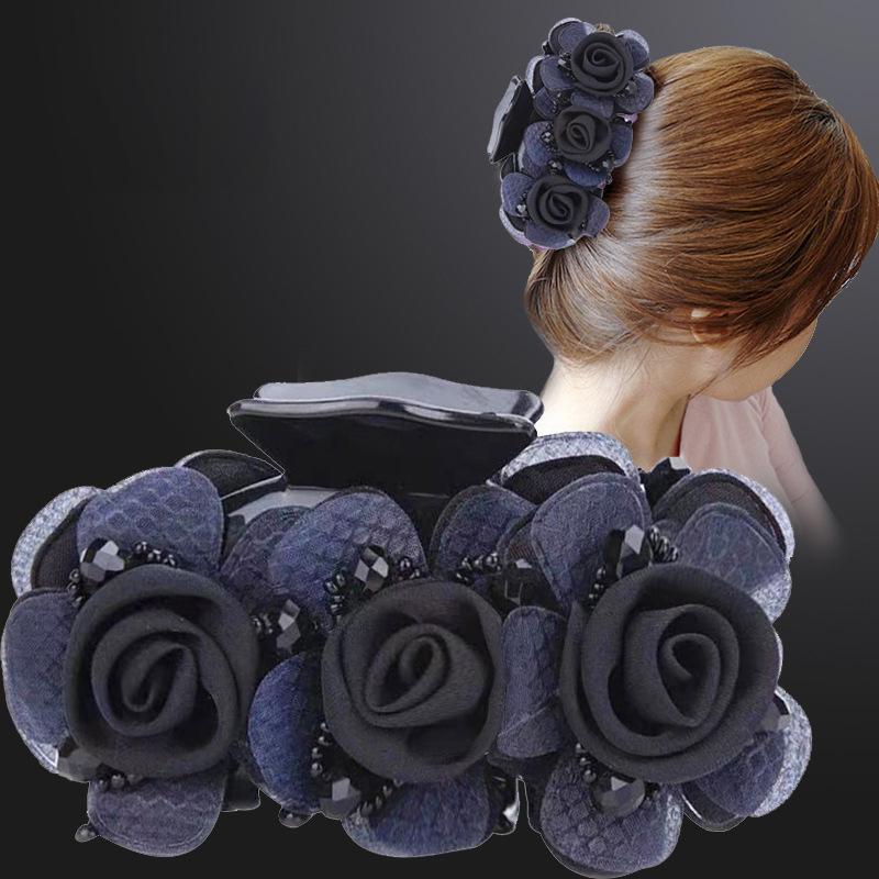 Rose Flower Ponytail Claw Clip - Elegant Hair Volume Accessory
