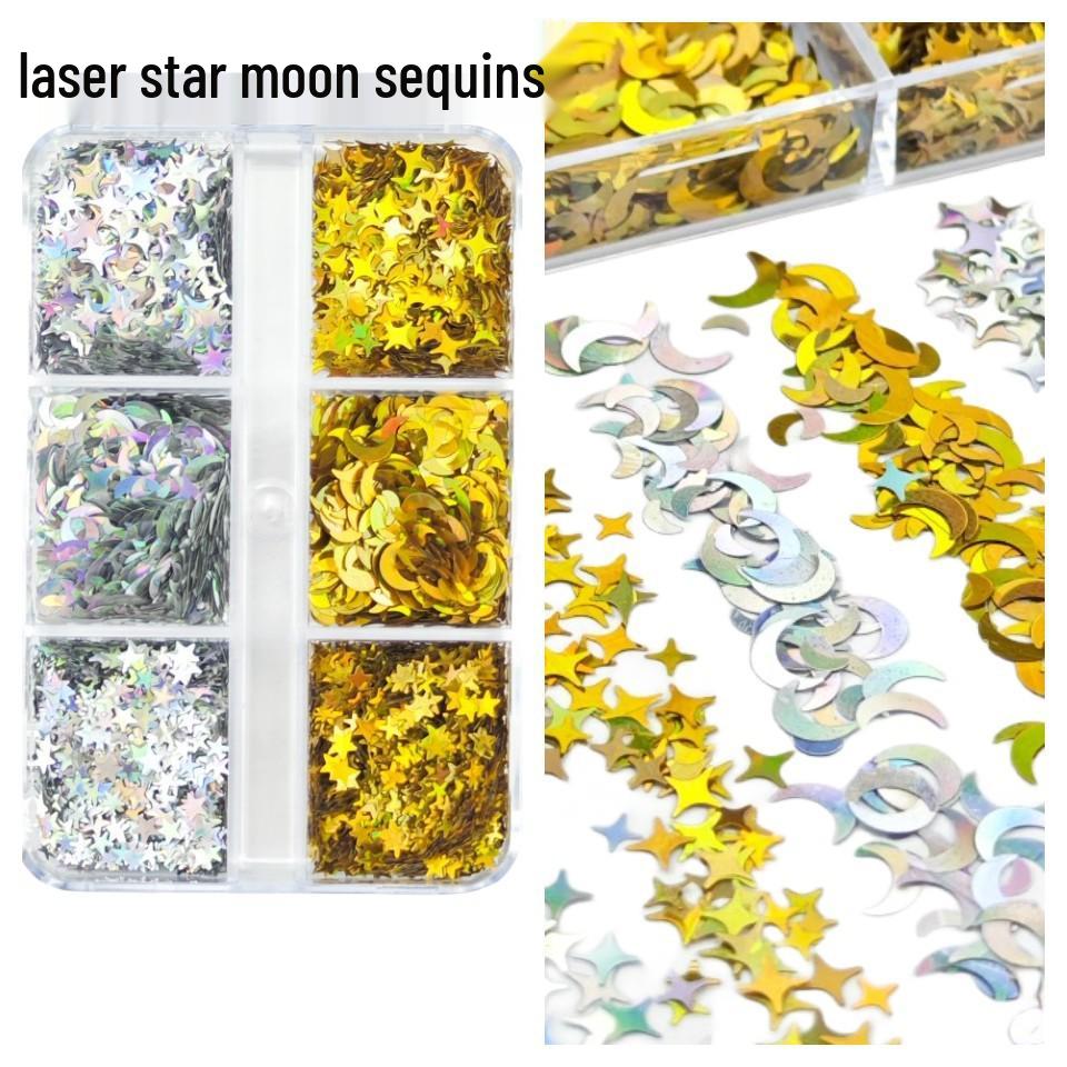 6-Grid Pack: Mixed Gold & Silver Star, Moon Glitter Eye Makeup Stickers for DIY Resin