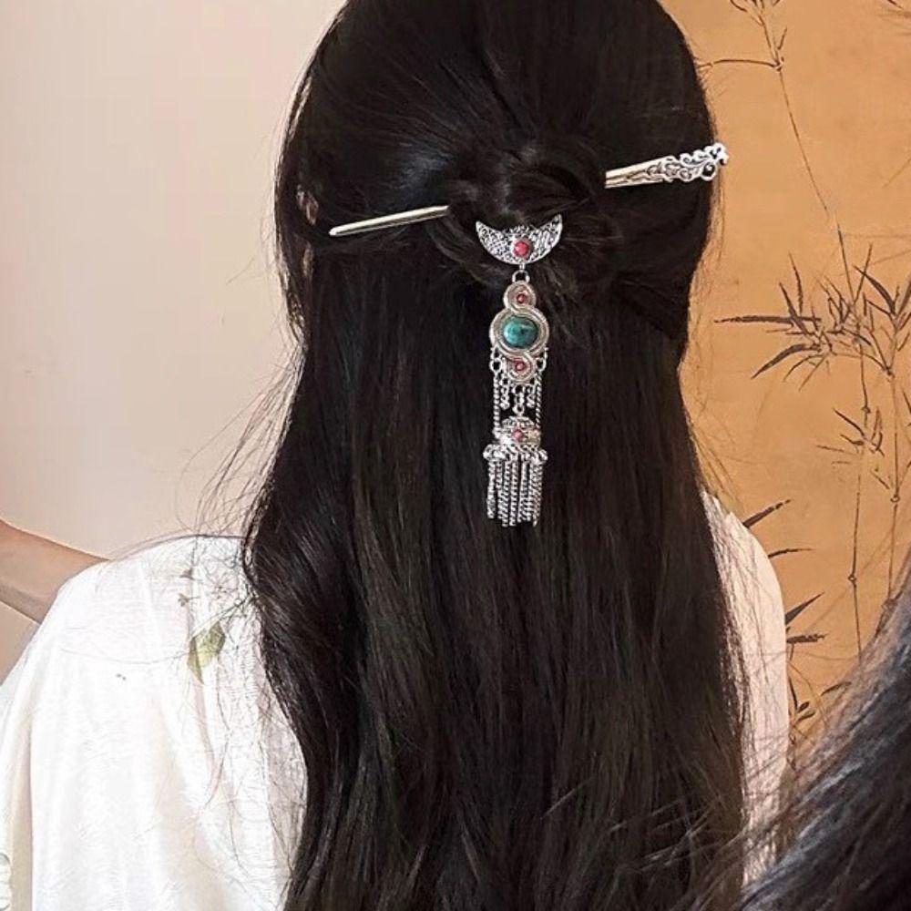 Metal Ethnic Style Hair Stick Silver Hanfu Hair Fork  Cheongsam Accessories