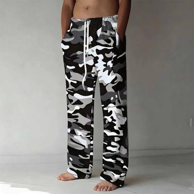Men's Loose Casual Solid Color  Trousers Camouflage Printed Straight Pants