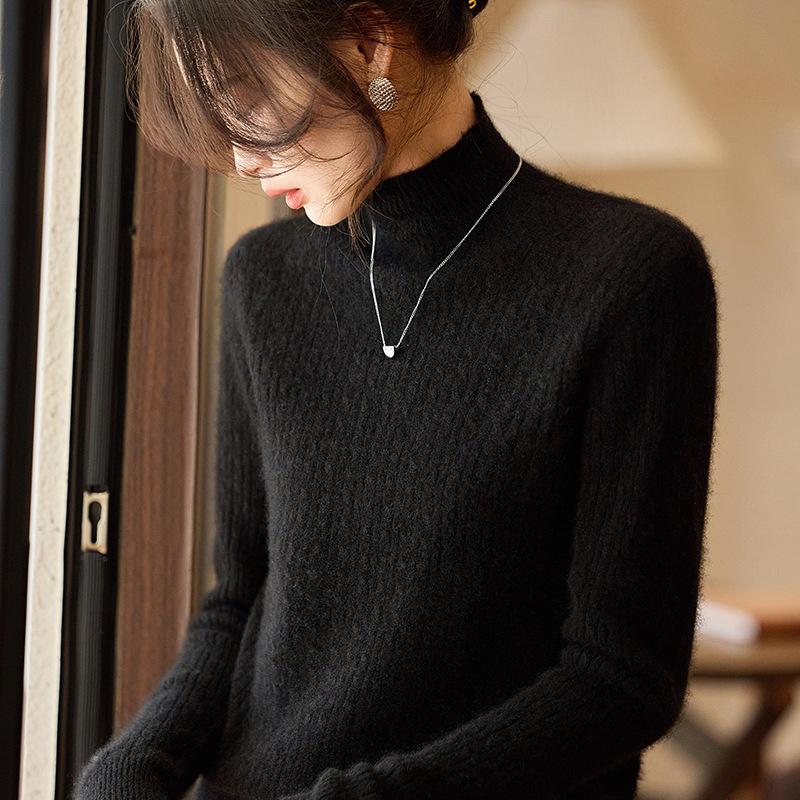 Spring Loose Semi-Turtleneck Wool Solid Color Knitted Sweater Twisted And Thin Bottoming Top Batch Tide