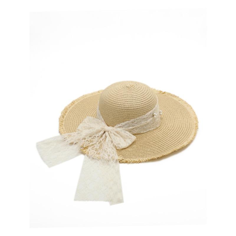 

Солнечная шляпа с широкими полями, пляжная солнцезащитная соломенная шляпа, пасторальная жемчужина, маленькая и милая соломенная шляпа one size fits all хаки