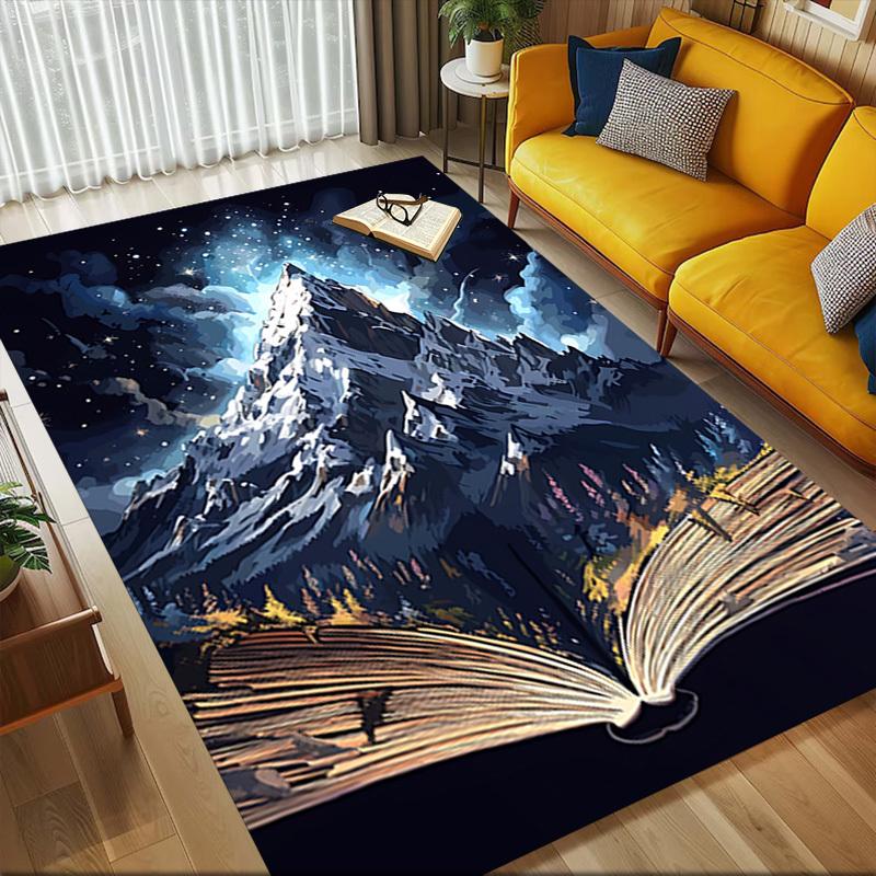 1pc Mountain Open Book Themed Rug for Home Decor, Non-slip Office Carpet, Chair mat, Outdoor Mat, Christmas and Halloween gifts-0731123