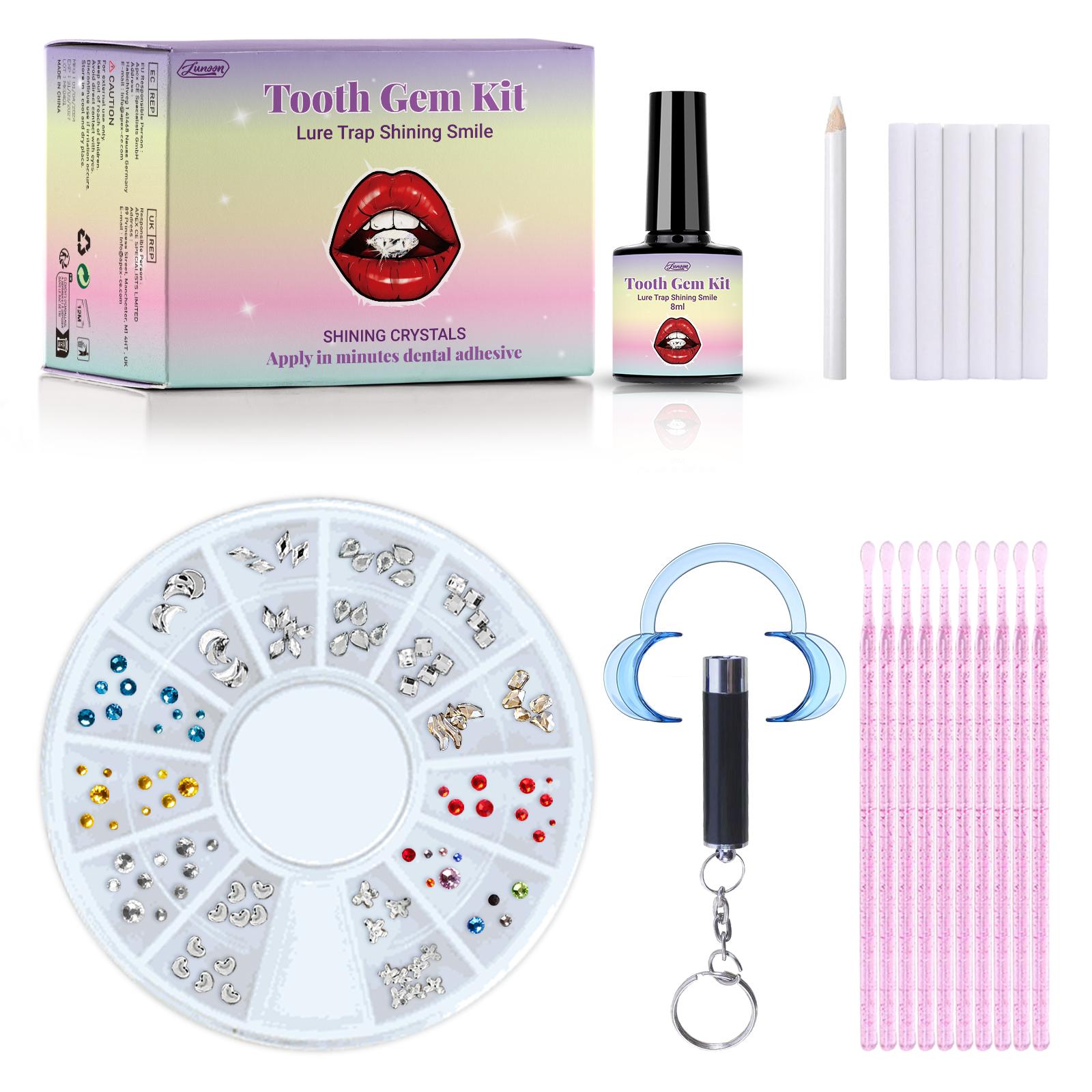 DIY Teeth Gems Kit Clear Precious Stone Jewelry Decoration with Glues And Light Anti-Drop Glittering Tooth Jewelry Set